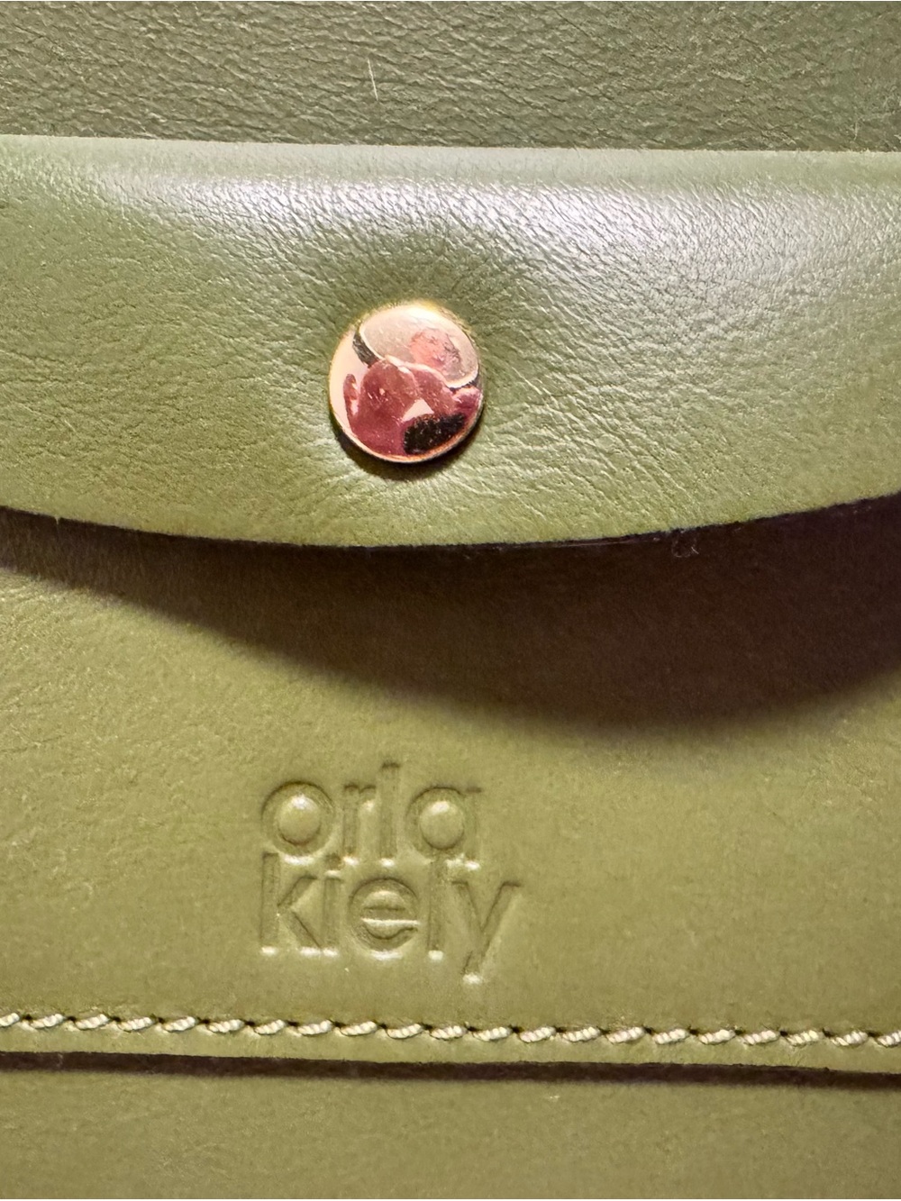 Orla Kiely Olive Green Leather Shoulder Bag with Black Handles - Picture 2 of 4